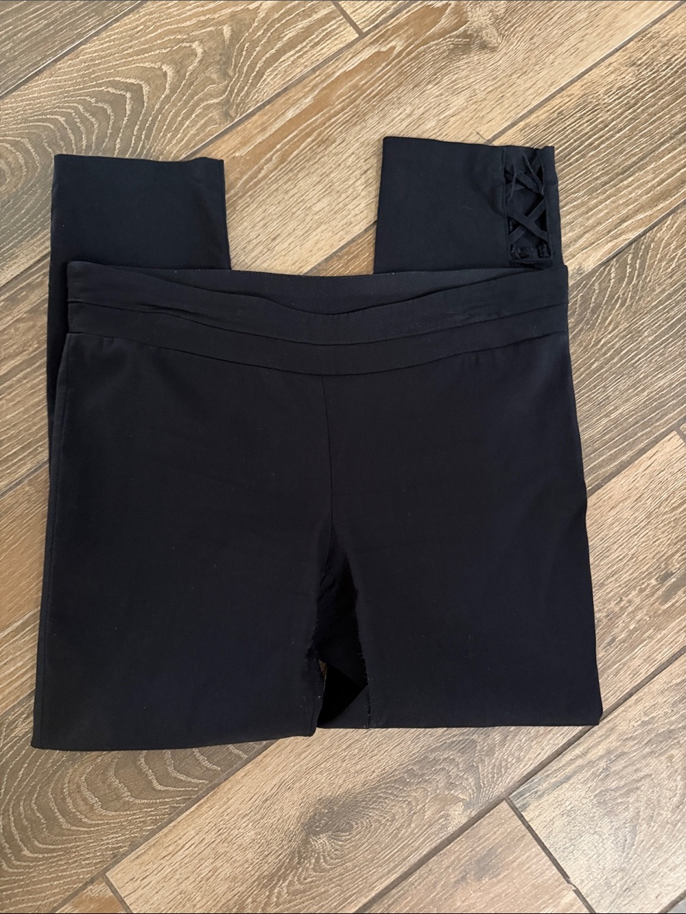 Joe Benbasset Black Cropped Ankle Pants with Lattice Detail